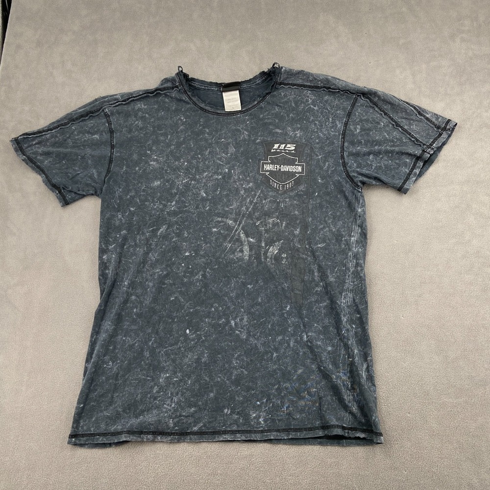 VTG Harley Davidson Motorcycle T Shirt Sz L Affliction Grunge 115th Anniversary